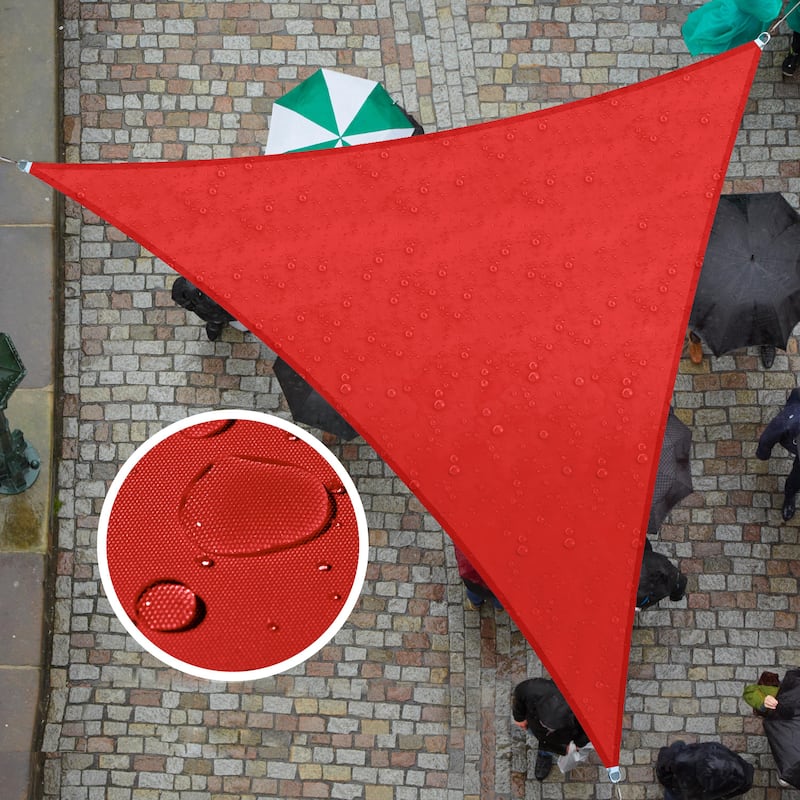 ColourTreeUSA Triangle Waterproof Sun Shade Sail HDPE Mesh Fabric Screen Canopy UV Block 220 GSM - 12' x 12' x 12' - Red