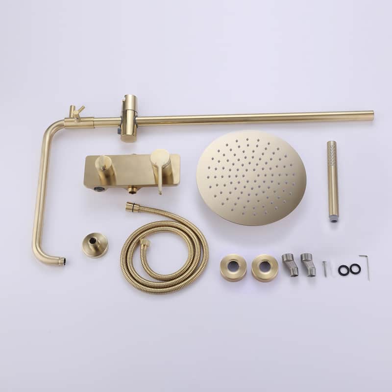 Luxury 10'' Wall Mounted Shower Head Rainfall with Handheld Spray in Brushed Gold