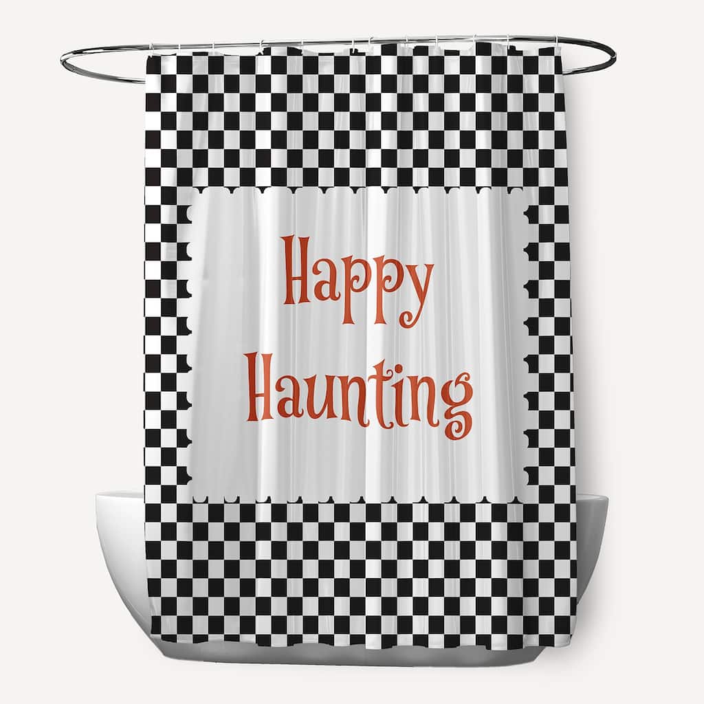 Halloween Happy Haunting Checks Shower Curtain