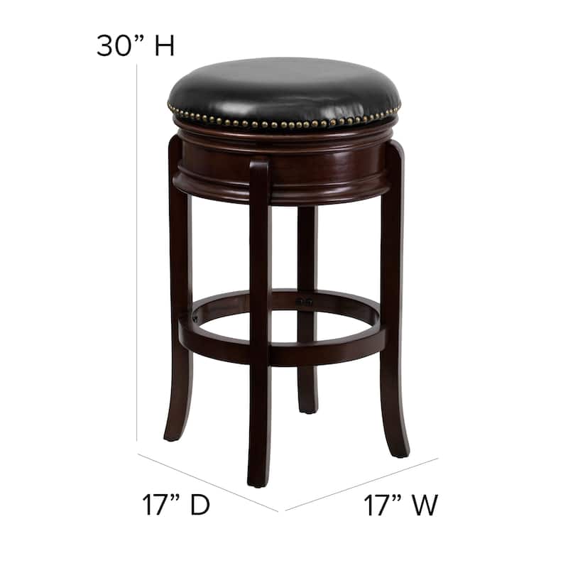 29'' High Backless Wood Barstool with Carved Apron and LeatherSoft Swivel Seat - 17"W x 17"D x 30"H