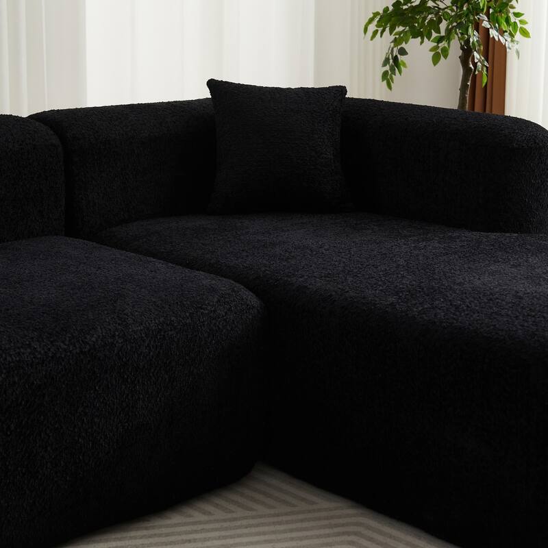 109.4" L-Shaped Chenille Boneless Sectional Sofa with Two Throw Pillows