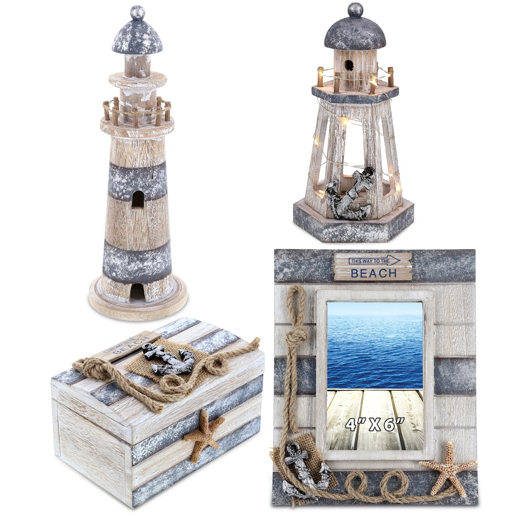 CoTa Global Silver Sea Nautical Collection - Handcrafted - 4 Pcs Set - 9.5″Lx7.5″Wx0.5″H