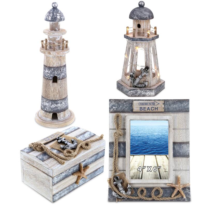 CoTa Global Silver Sea Nautical Collection - Handcrafted - 4 Pcs Set - 9.5″Lx7.5″Wx0.5″H