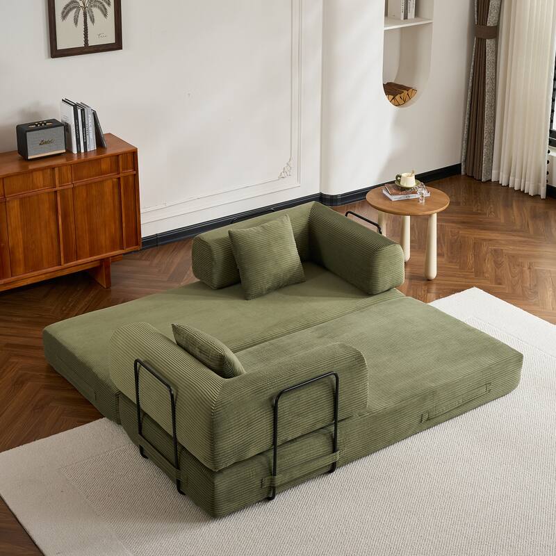 Convertible Sleeper Sofa Bed with Pillow, Modern Corduroy Folding Mattress Couch, Floor Sofa Lounge for Compact Spaces