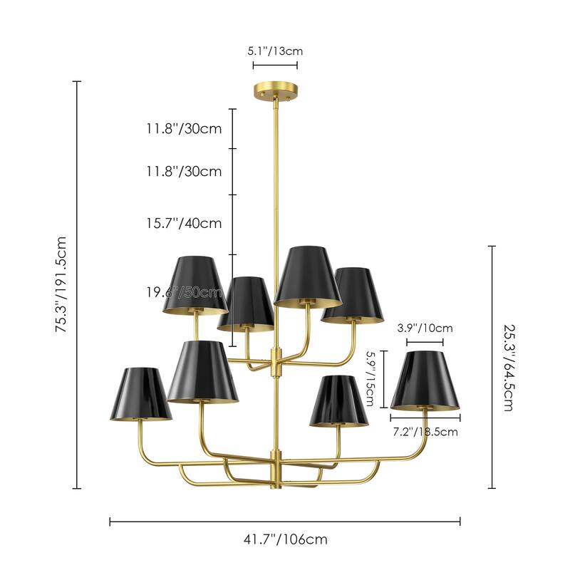 8-Light Mid-Century Modern Gold Linear Sputnik Tapered Large Chandelier for Dining Room