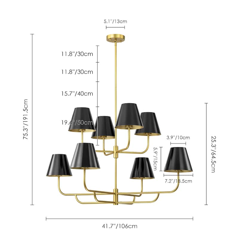 8-Light Mid-Century Modern Oversized 2-Tier Chandelier Cone Sputnik Pendant Chandelier