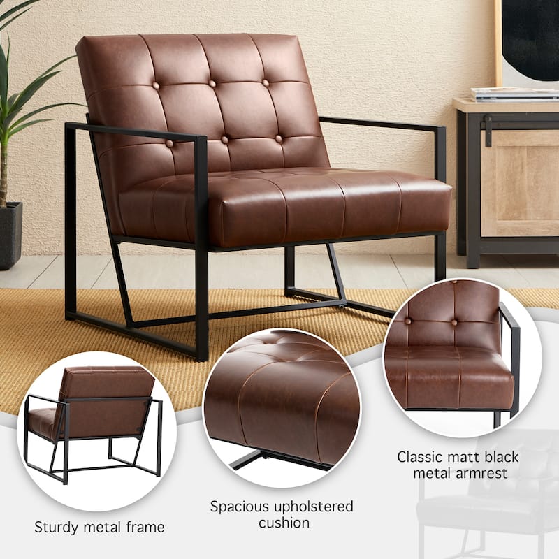 Glitzhome 29.50"W Mid-Century PU Leather Tufted Accent Chair - 29.5"W x 30.5"H x 29.25"D
