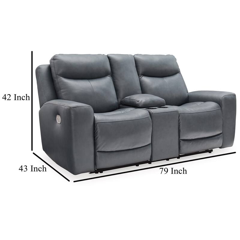Minda Power Recliner Loveseat, Rich Gray Real Leather, USB, 79 Inch