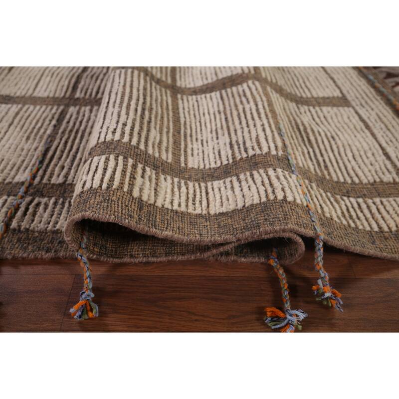 Checkered Moroccan Oriental Area Rug Hand-Knotted Wool Carpet - 8'0"x 12'3"