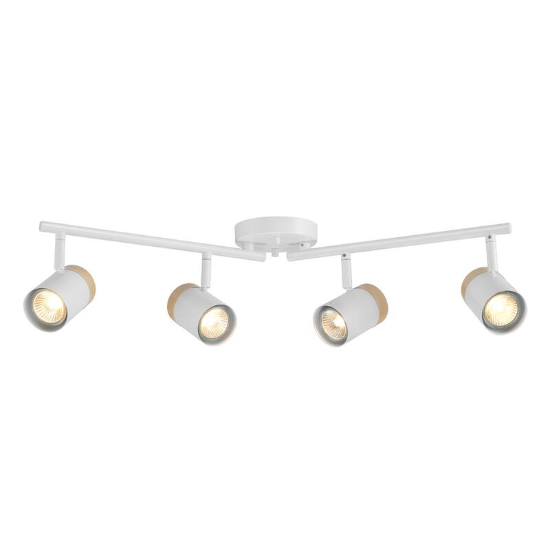28" 4-Light Matte White Foldable Track Lighting with Hand Painted Wood-Tone Accent Detail and Pivoting Track Heads - 4.5"