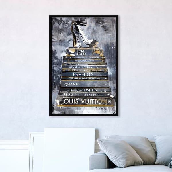 slide 1 of 22, Oliver Gal 'Clear Fashion Thoughts ENZO' Fashion and Glam Wall Art Framed Print Shoes - Black, Gold 30 x 45 - Black