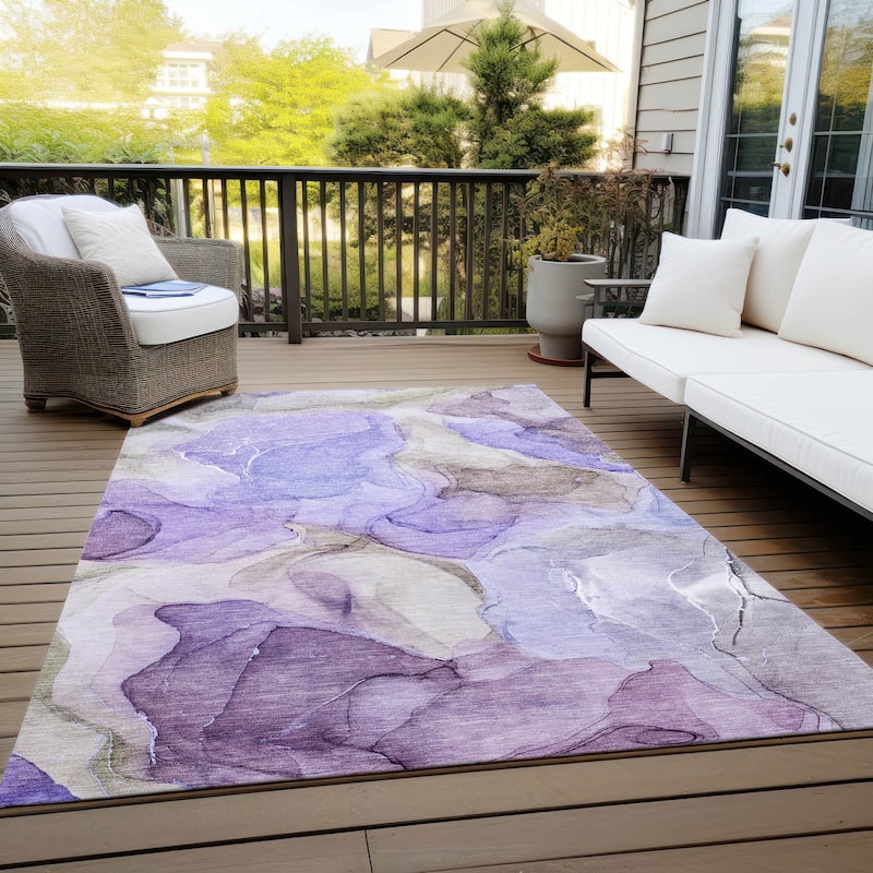 Machine Washable Indoor/ Outdoor Chantille Watercolor Purple Rug - Purple - 5' x 7'6"