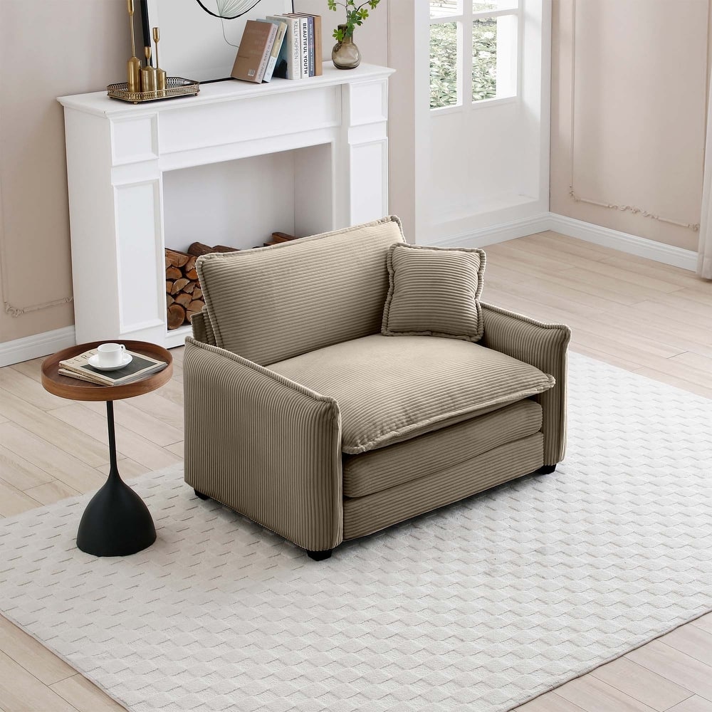Living Room Accent Chair, Modern Corduroy Upholstered Leisure Armchair Pure Color Sofa Chair with Pillows and Removable Armrests