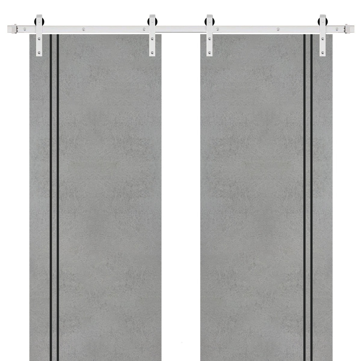 SartoDoors Planum 0016 | Closet Door Double Barn Door | Solid Wood | Hardware Set | 36x80, Concrete Bedroom Door Bathroom Door