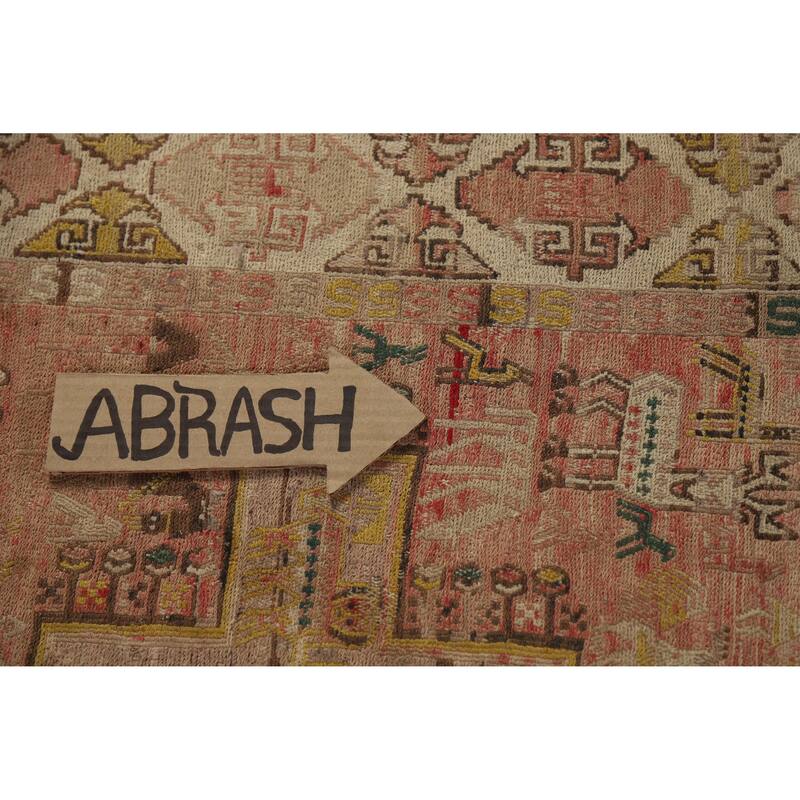 Hand Woven Oriental 100% Wool Carpet Traditional Tribal Pink Sumak Runner Rug - 10' 2'' X 3' 9''