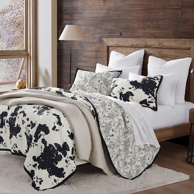 Indigo Hill by HiEnd Accents Clara Cow Print and Paisley 3 Piece Reversible Quilt Set, Cotton Rustic Farmhouse Western Bed Set