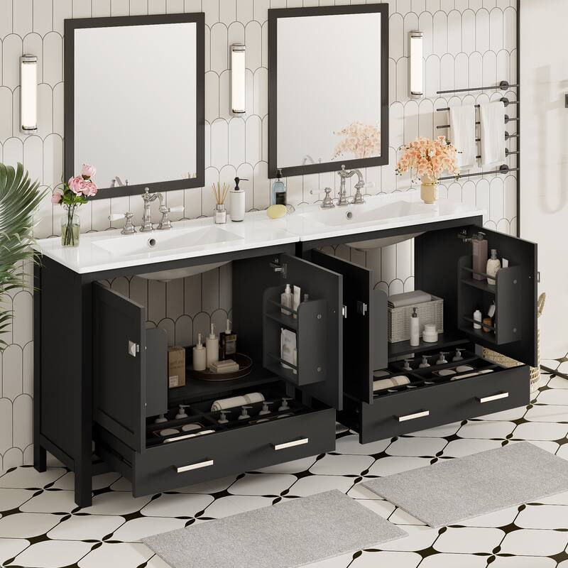 72" Black Bathroom Vanity with Ceramic Sink