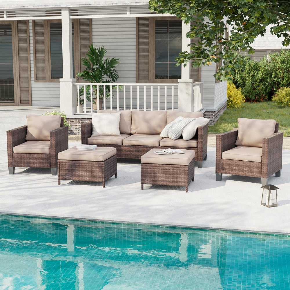 BONOSUKI 5-Piece Patio Sofa Sets Brown Rattan Outdoor Furniture Set