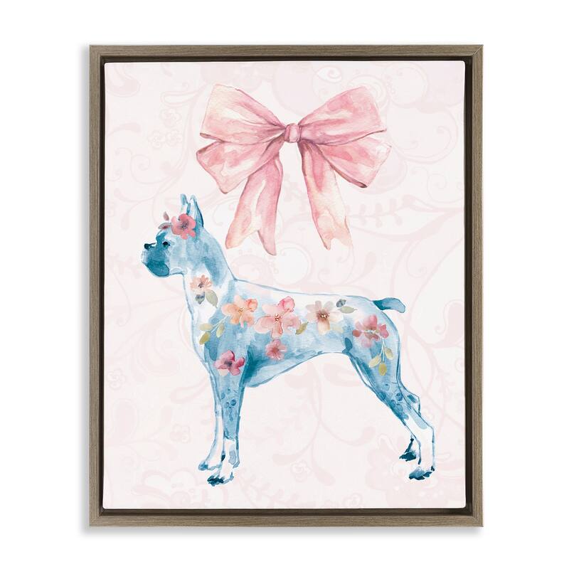 Stupell Trendy Floral Dog Framed Floater Canvas Wall Art Design By Carol Robinson - 17 x 21 - Brown