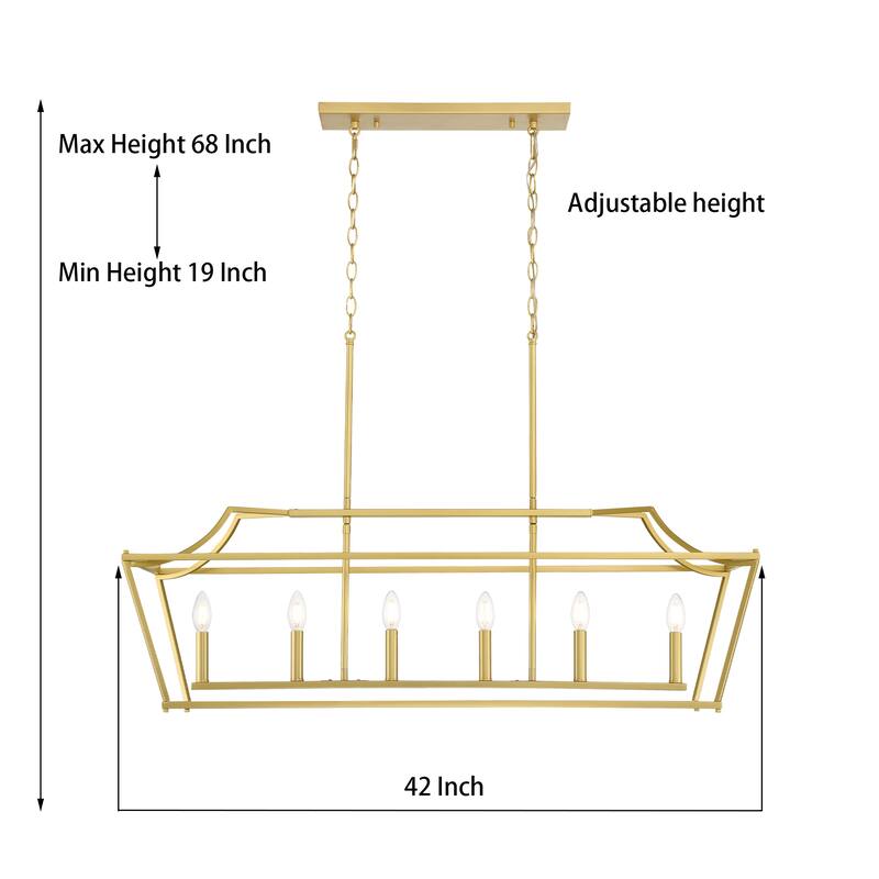 Mid-century Modern 6-light Gold Rectangle Chandelier for Dining Room