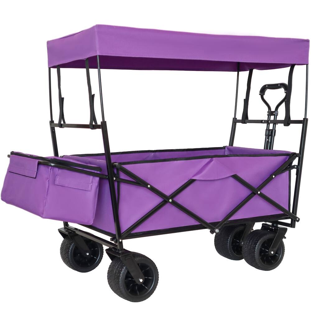 480Lbs Collapsible Wagon with Canopy, Wagon Stroller with 7" All-Terrain Wheels, Lightweight Foldable Wagon