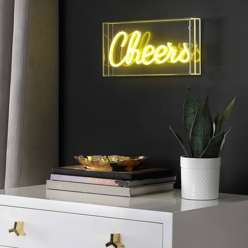 Eye 11.8" Contemporary Glam Acrylic Box USB Operated LED Neon Light, Yellow by JONATHAN Y - 1 Bulb
