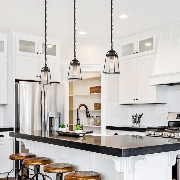 Farmsy Modern Farmhouse Mini Pendant 1 Light Oil Rubbed Vintage Seeded Glass Industrial Kitchen Island Lighting 4.5 Inches Oil Rubbed