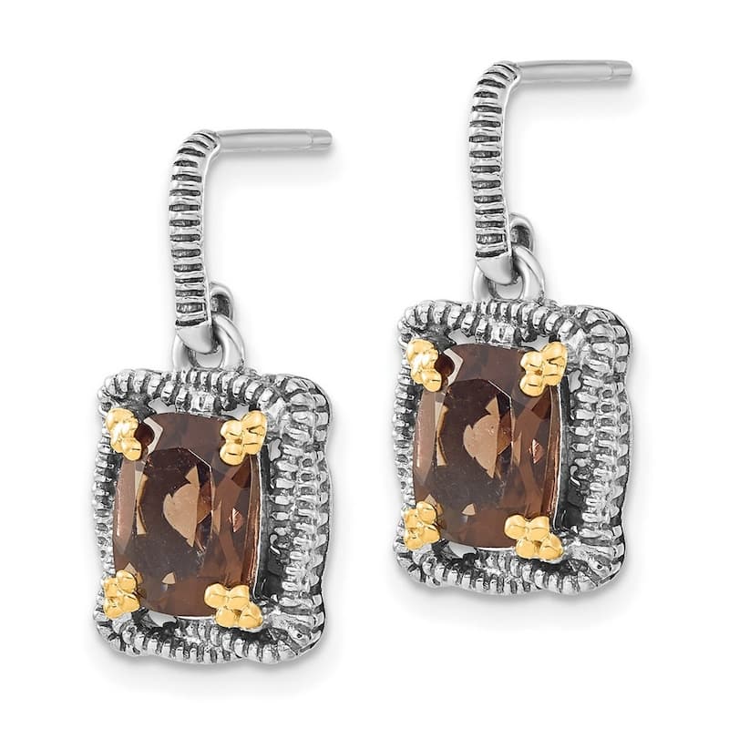 Curata 925 Sterling Silver With 14k Smokey Quartz Dangle Post Earrings 22x11mm
