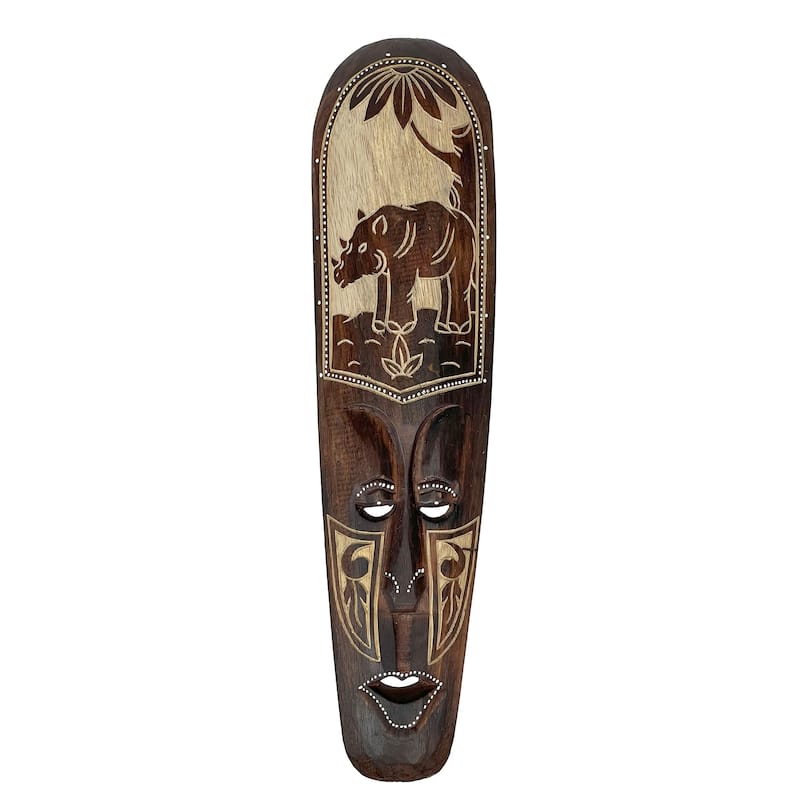 Zeckos 20In African Animal Hand Carved Wood Wall Masks (Set Of 5)