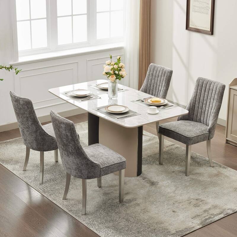 GDF Studio- Rayon Chenille Upholstered Dining Chair with Tufted Back & Golden Metal Base, Set of 2