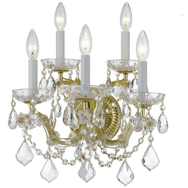 slide 1 of 1, Maria Theresa 5 Light Clear Crystal Gold Sconce - 13.5'' W x 16'' H x 9'' D