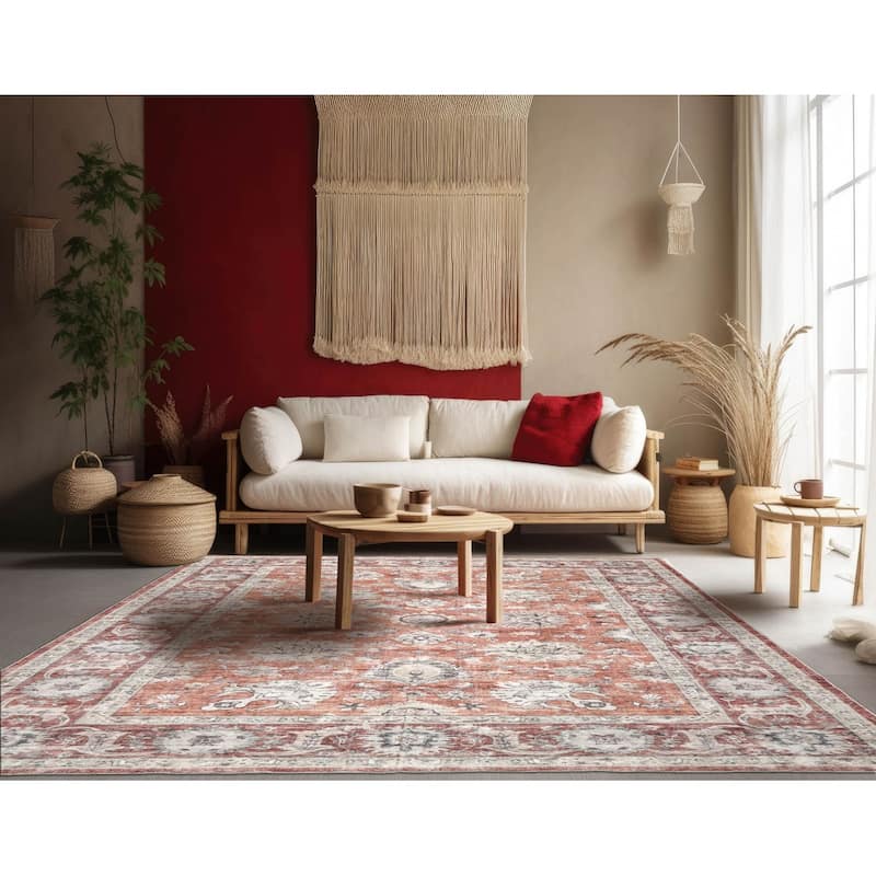 LoomBloom Machine Made Washable Polyester Area Rug Rust Traditional - 9' x 12'