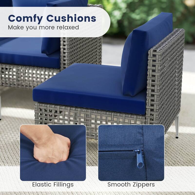 Costway 5 PCS Outdoor Furniture Set with Seat & Back Cushions Tempered - Navy - See Details