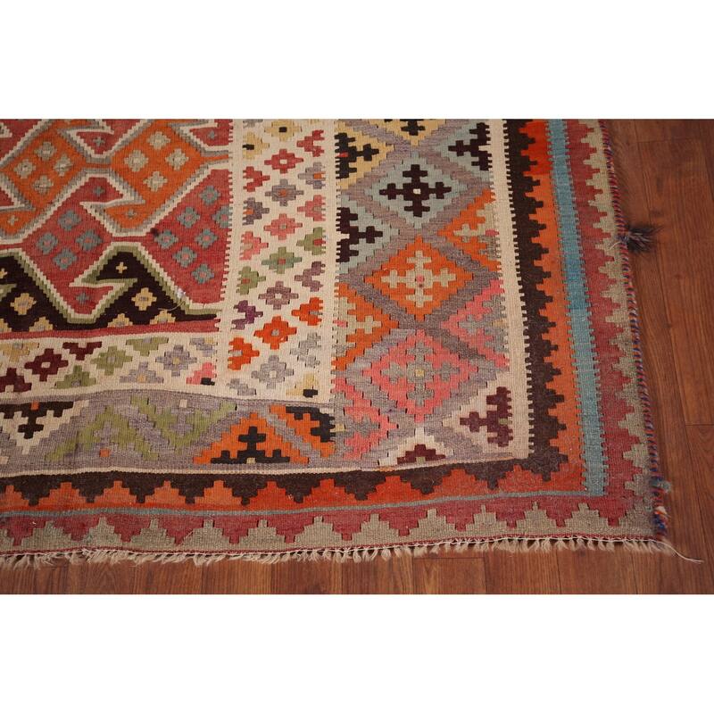 Geometric Kilim Qashqai Persian Area Rug Hand-Woven Tribal Wool Carpet - 5'5"x 9'8"