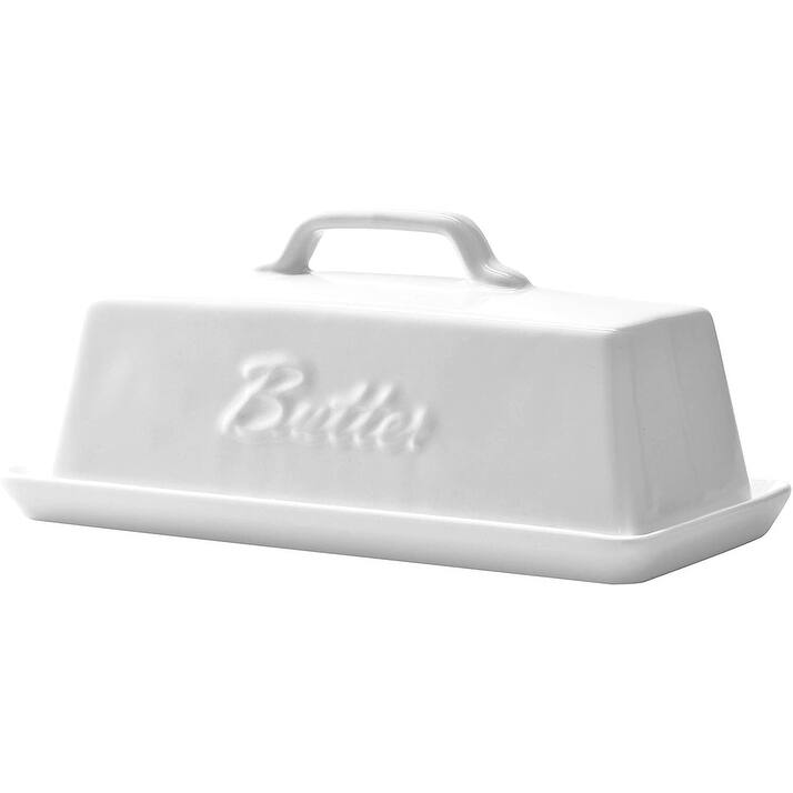 Bruntmor Elegant Porcelain Butter Dish with Lid, Covered Butter Keeper - Handle Design - Dishwasher Safe, 7.5 Inch Wide