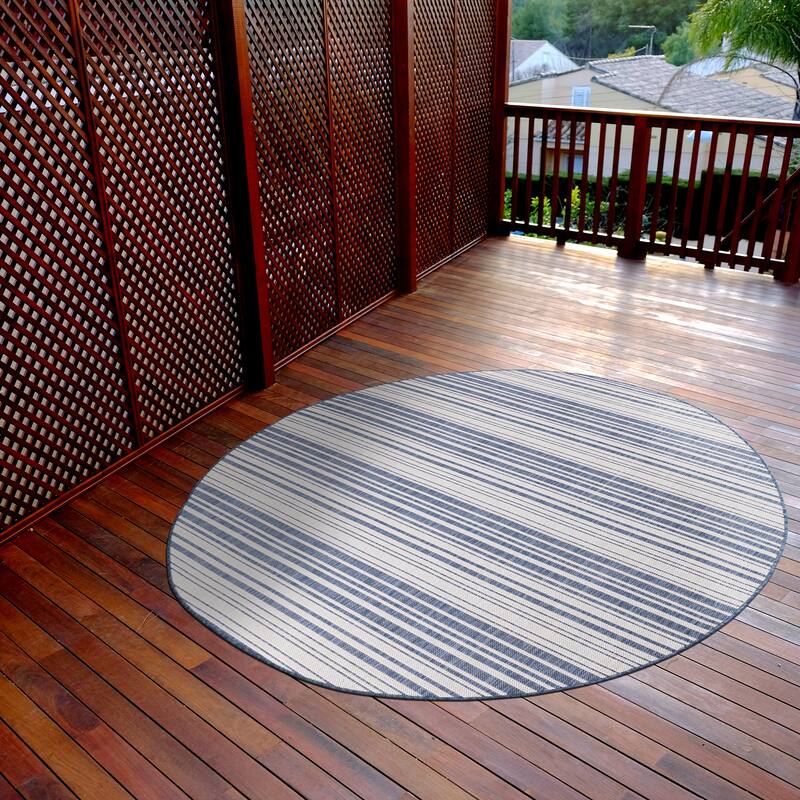 Beverly Rug Blue Striped Indoor Outdoor Rug, Outside Carpet for Patio, Deck, Porch