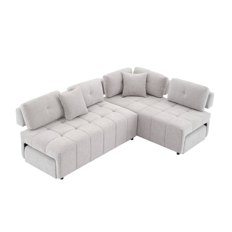 91.73" L-Shaped 4-Seat Sectional Sofa with 2 Hidden Stools, 2 Removable Lumbar Cushions, and Durable Chenille Fabric