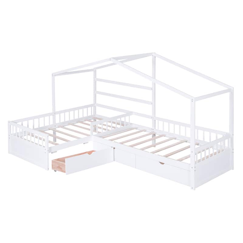 Twin Size House Platform Bed with Three Storage Drawers