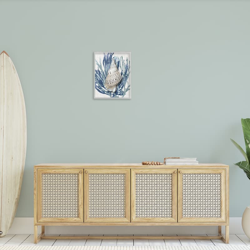 Stupell Shell Coral Blue Beach Design Framed Wall Art