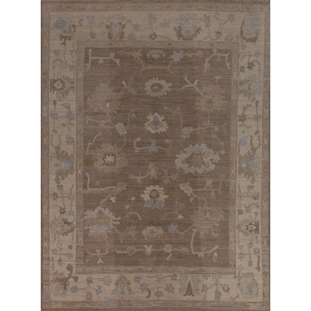 Vegetable Dye Brown Oushak Turkish Area Rug Hand-Knotted Wool Carpet - 8'2"x 10'0"