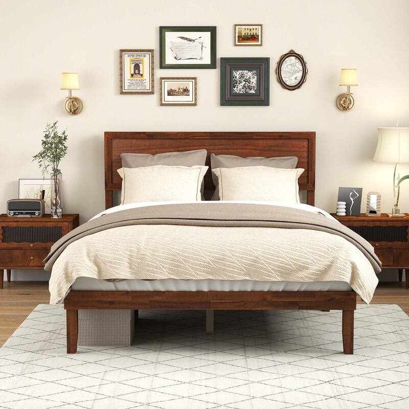 Gymax Twin/Full/Queen Bed Frame w/ Rustic Headboard Under-bed Storage