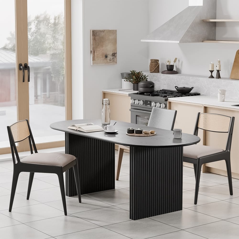 Dovelina Modern Oval Wooden Dining Table Sturdy Fluted Base for 8 People