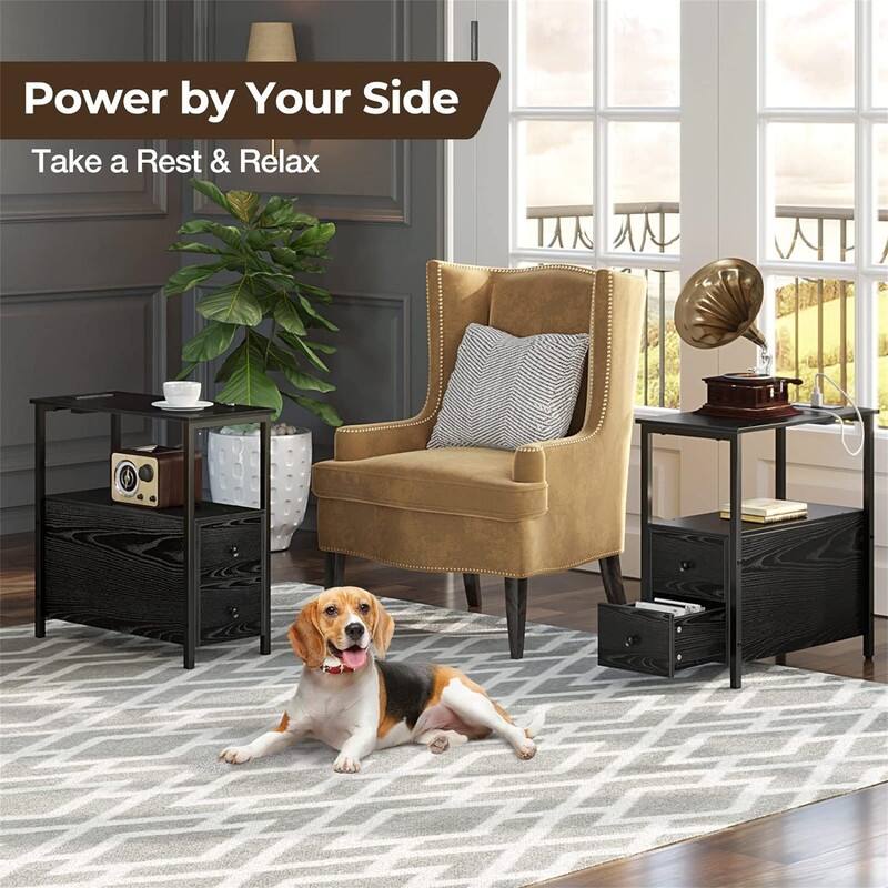 End Table with Charging Station - 23.6"D x 11.8"W x 24.4"H