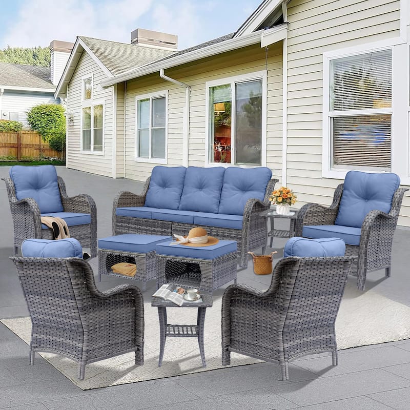 Gray Rattan Wicker Outdoor Patio Furniture Seating Sets With Cushions