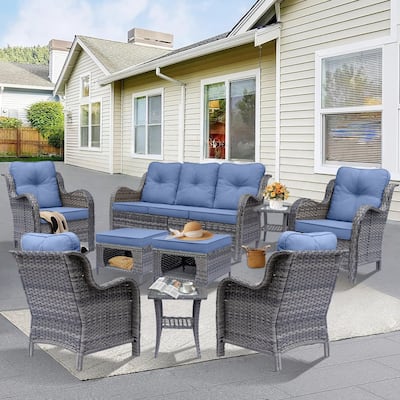Gray Rattan Wicker Outdoor Patio Furniture Seating Sets With Cushions