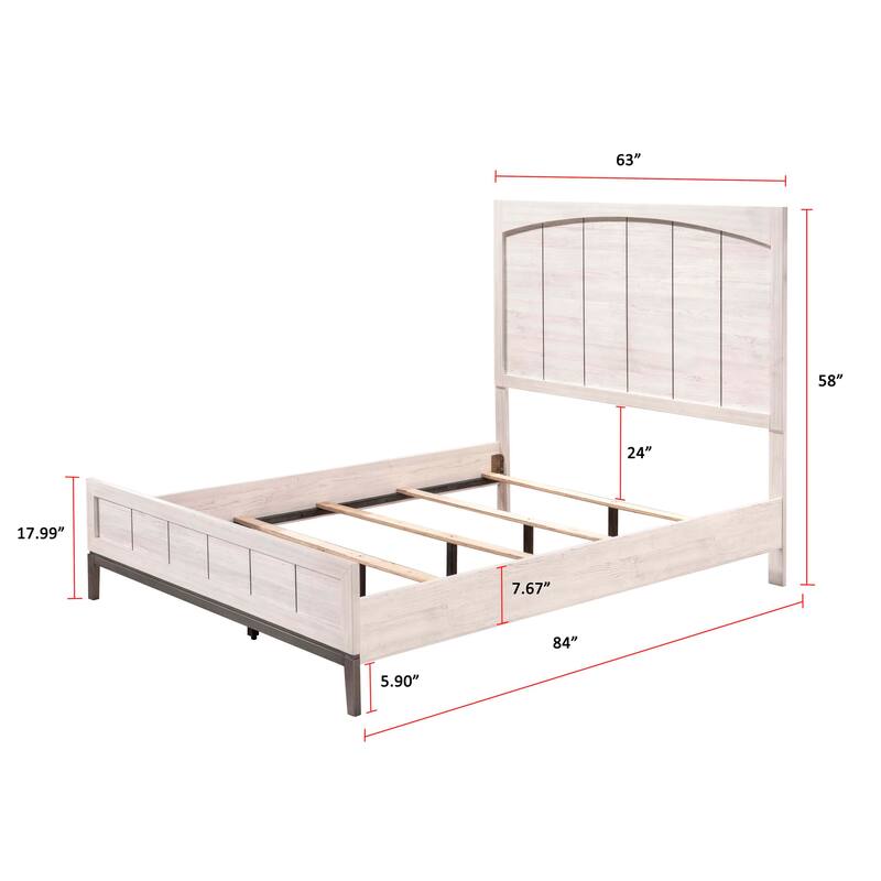 Contemporary Queen Panel Bed with Beige White Finish and Low Profile Footboard