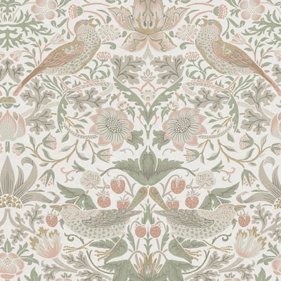 William Morris Strawberry Thief Sage & Pink Wallpaper