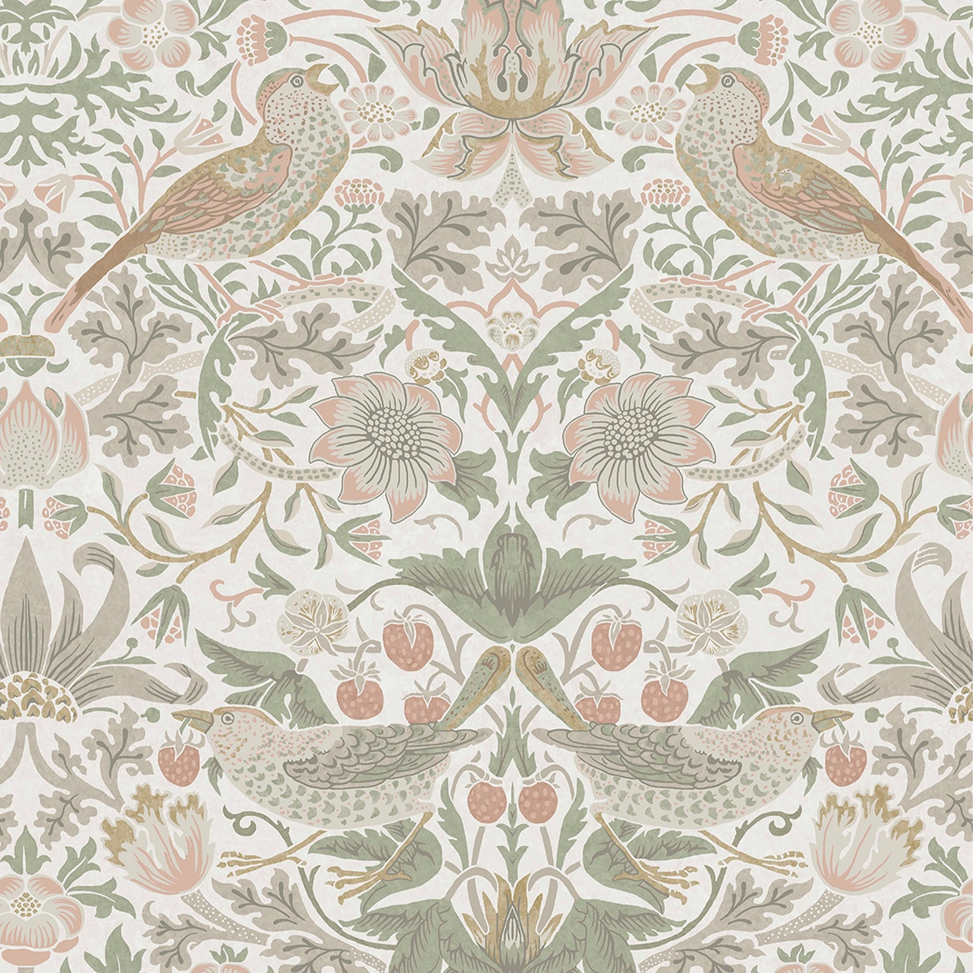 William Morris Strawberry Thief Sage & Pink Wallpaper