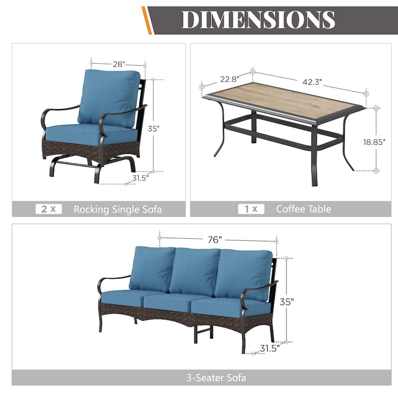 MAISON ARTS 4-Piece Rattan Wicker Patio Furniture Set with Swivel Chairs, Metal Frame & Coffee Table for Outdoor Spaces