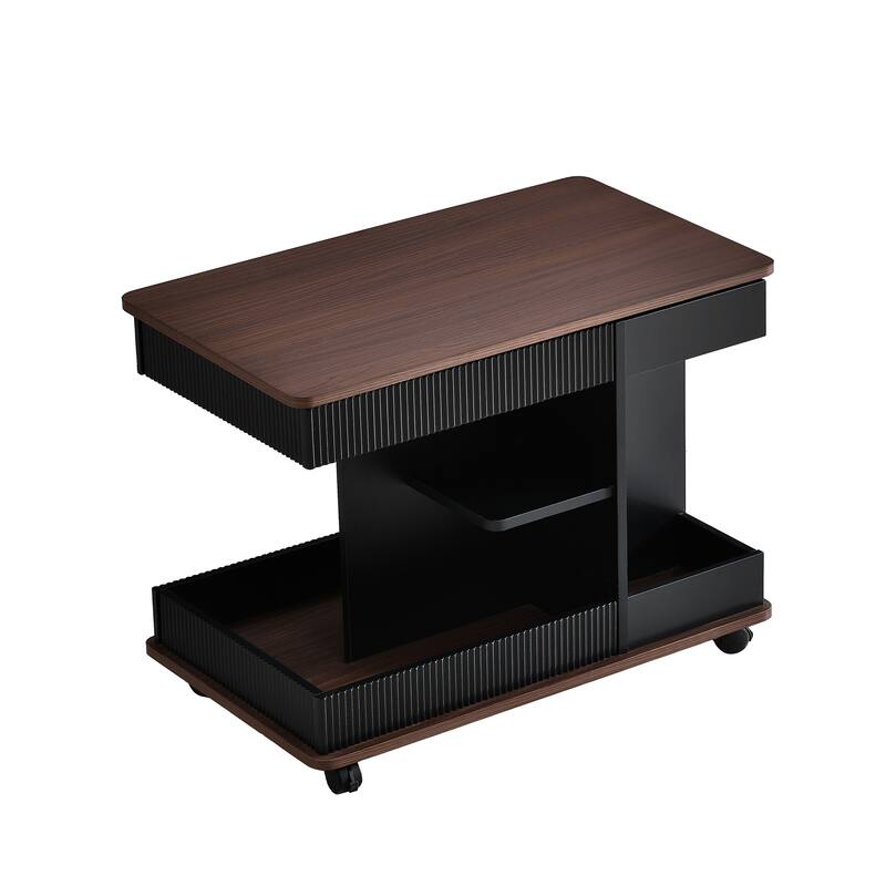 Adjustable End Table with Wheels, Modern Multifunctional Sofa Side Table with Lift-Top, 360°Rotating Top and Storage Space